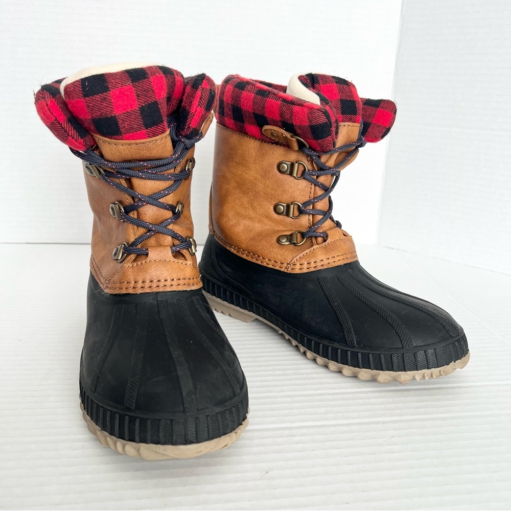GAP Kids Buffalo Check Plaid Waterproof Unisex Snow and Rain Duck Snow Boots 1-2